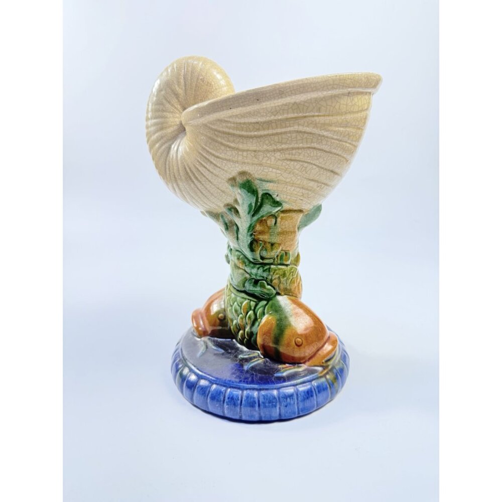 Elevated Centerpiece Compote Vase Planter Majolica Minton Style Shell Nautilus - Picture 6 of 14